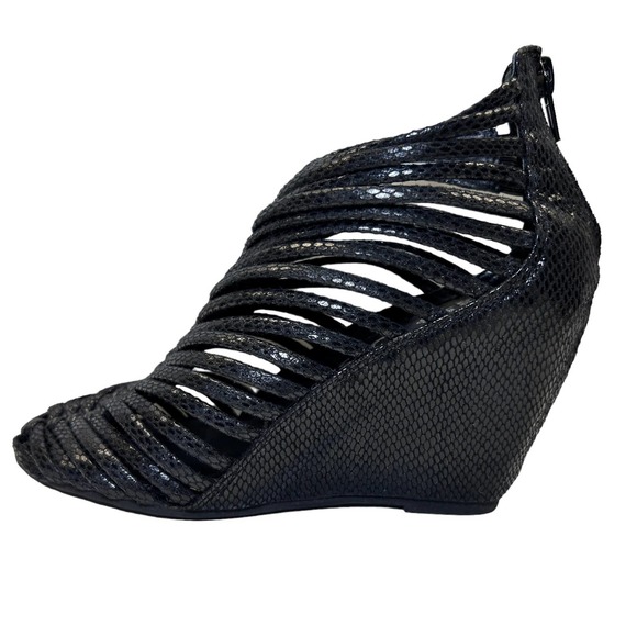 Jeffrey Campbell Ibiza Last Black snake embossed Leather Wedge shoes W Size 6 - Picture 11 of 16